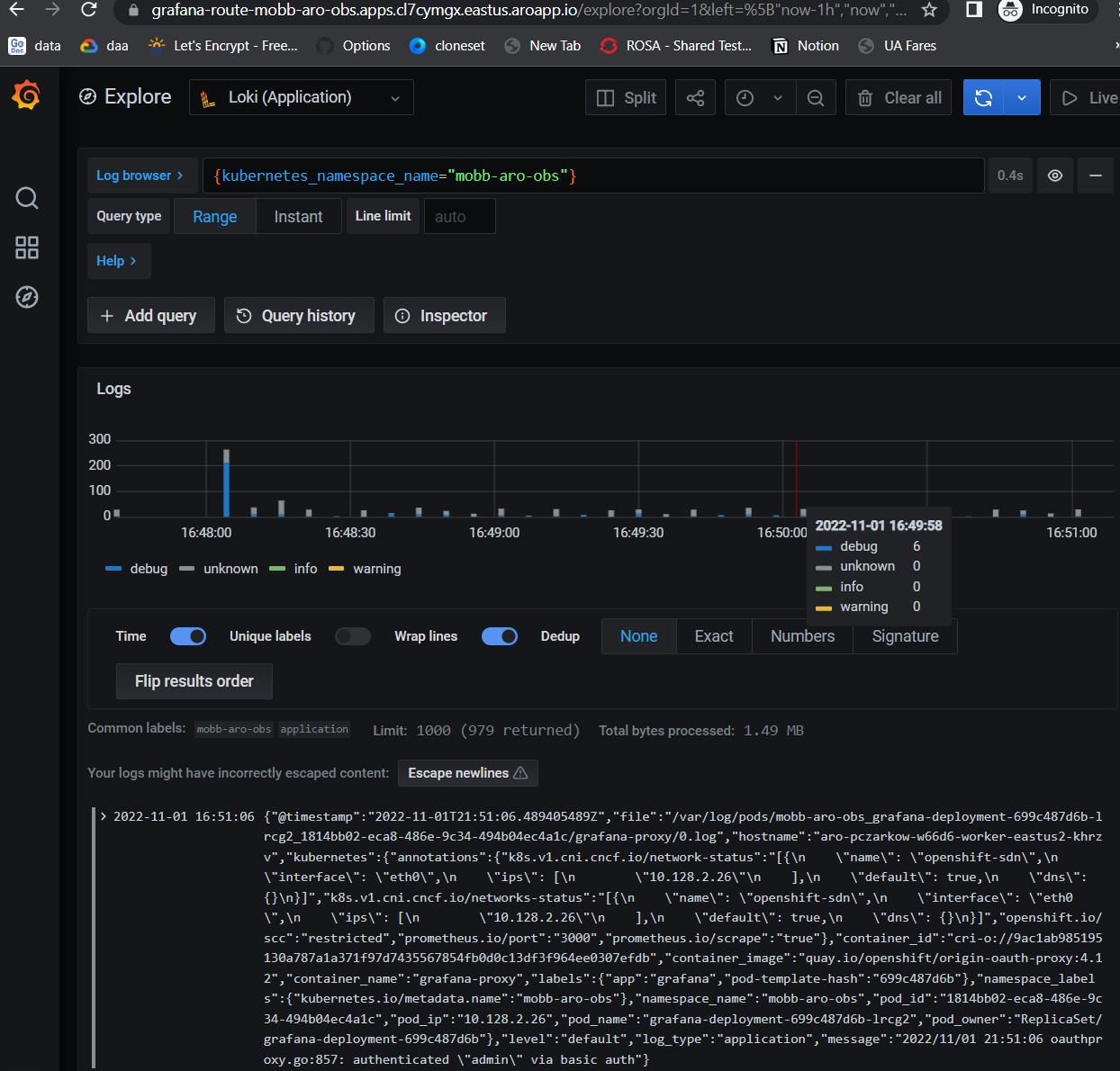 screenshot showing logs